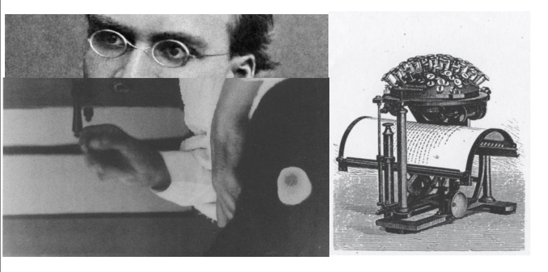 <em>Nietzsche, yeux et mains, et la boule de Hansen</em>. Capture et collage