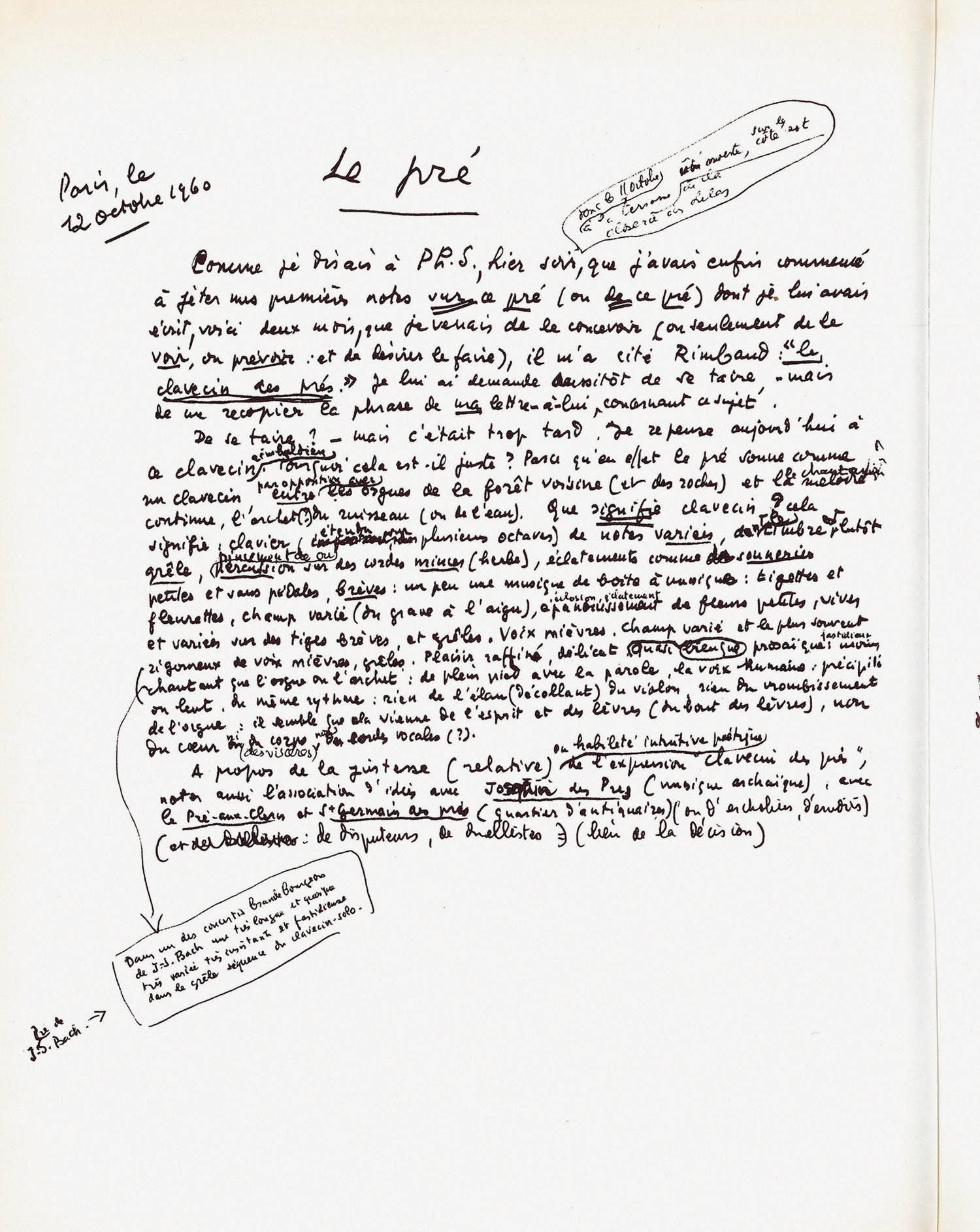 Francis Ponge, <em>La fabrique du pré</em>, extrait, « Les Sentiers de la création » (manuscrit), Genève, Skira, 1971. © Gallimard