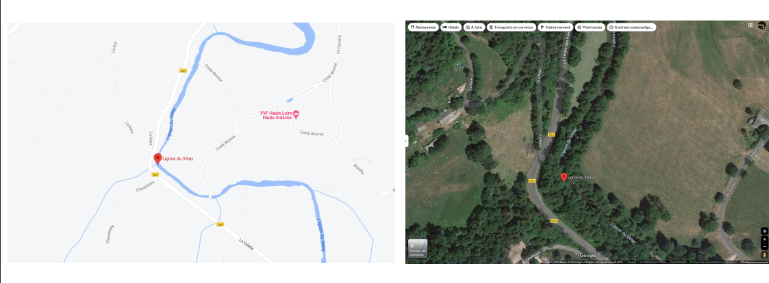 <em>La rivière du Lignon à la date du 30 novembre 2023 via Google Maps</em>. Capture et collage